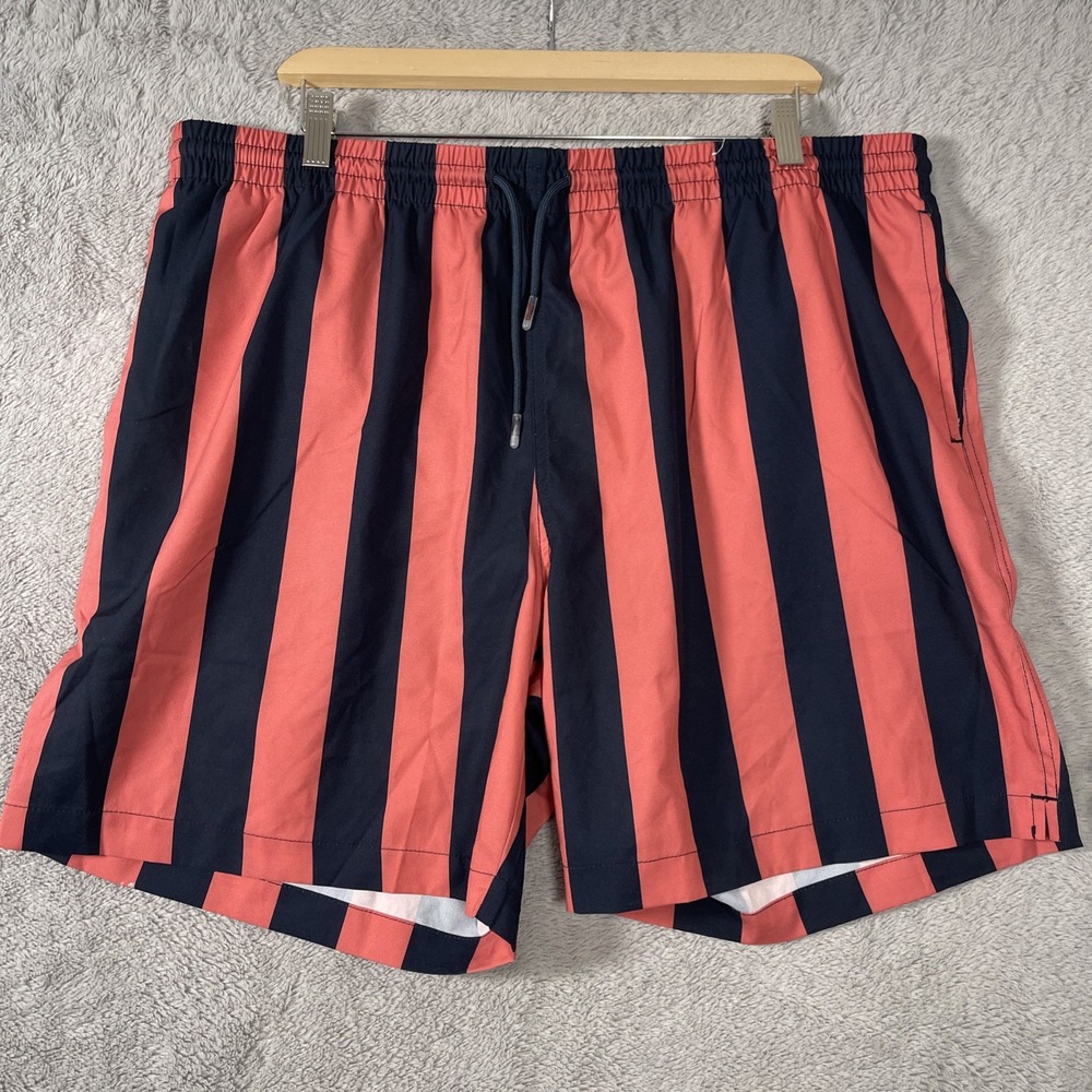 RSVLTS‎ The Roosevelts Men XXL Swim Trunk Shorts Navy Striped Dare Pocket 7"